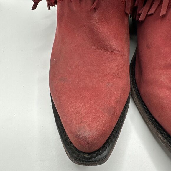 Liberty Red Leather Fringe Booties  Sz 10 - Picture 5 of 9